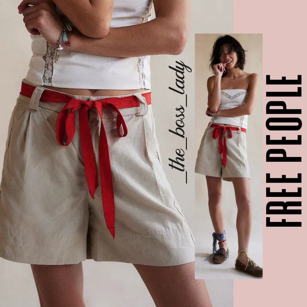 Free People shorts belted pleated linen blend trouser shorts 4